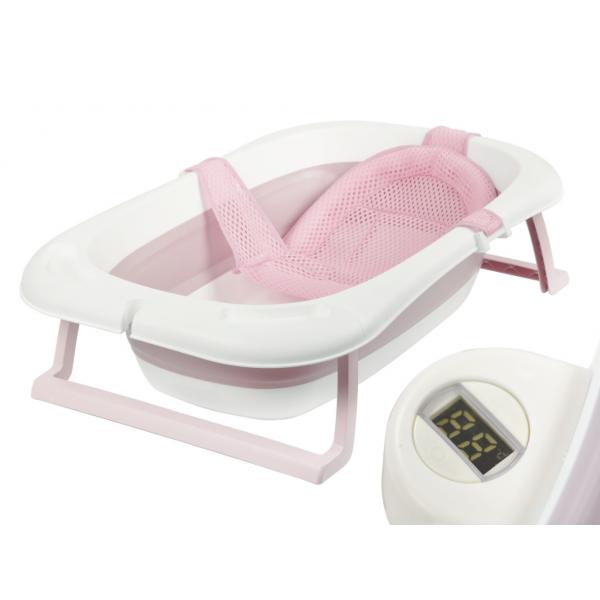 Sulankstoma kūdikio vonelė su termometru ir pagalvėle Rožinė